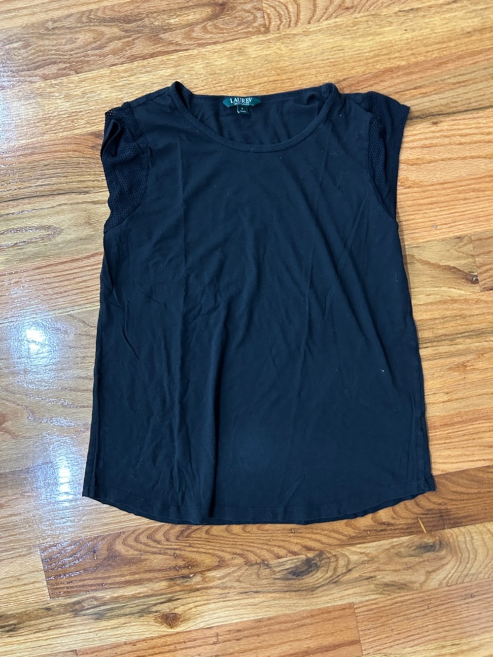 Lauren Ralph Lauren Black Tank Top with Mesh Cap Sleeves